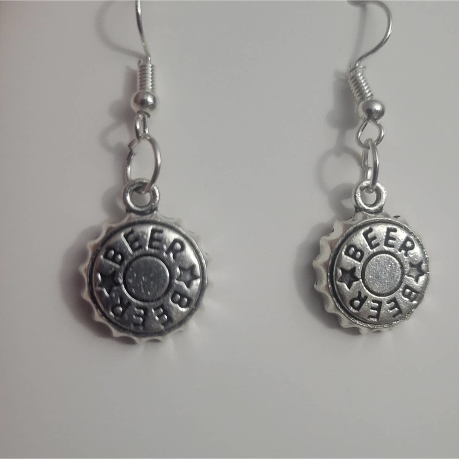 Beer Cap Earrings Silver Tone With Hypoallergenic Hooks 12$